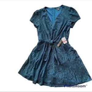 New As U Wish Lined Lace Midi Dress Fairy Whimsy Goth Women Medium Blue Green